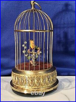 Vintage Germany Brass Cage Singing Automaton Birds Music Box, Key Wound