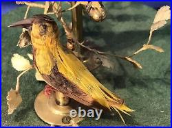 Vintage Germany Brass Cage Singing Automaton Birds Music Box, Key Wound, 2 Birds