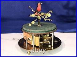 Vintage Germany Brass Cage Singing Automaton Birds Music Box, Key Wound Movement