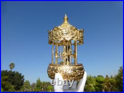 Vintage Gold Filled Carousel Music Box Antimony Horses 8 Mirrored Column
