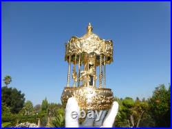 Vintage Gold Filled Carousel Music Box Antimony Horses 8 Mirrored Column
