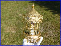 Vintage Gold Filled Carousel Music Box Antimony Horses 8 Mirrored Column