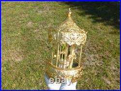 Vintage Gold Filled Carousel Music Box Antimony Horses 8 Mirrored Column