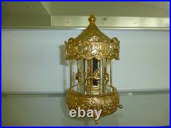 Vintage Gold Filled Carousel Music Box Antimony Horses 8 Mirrored Column