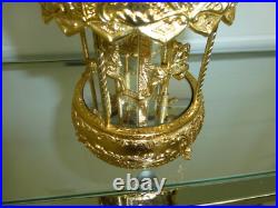 Vintage Gold Filled Carousel Music Box Antimony Horses 8 Mirrored Column