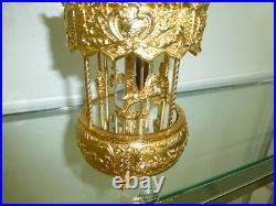 Vintage Gold Filled Carousel Music Box Antimony Horses 8 Mirrored Column