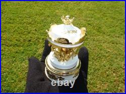 Vintage Gold Gilt Metal Carousel Music Box Antimony Horses Mirrored Column