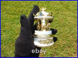 Vintage Gold Gilt Metal Carousel Music Box Antimony Horses Mirrored Column