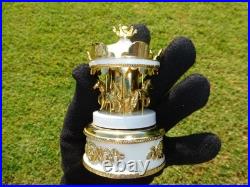 Vintage Gold Gilt Metal Carousel Music Box Antimony Horses Mirrored Column