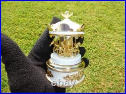 Vintage Gold Gilt Metal Carousel Music Box Antimony Horses Mirrored Column