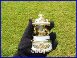 Vintage Gold Gilt Metal Carousel Music Box Antimony Horses Mirrored Column
