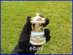 Vintage Gold Gilt Metal Carousel Music Box Antimony Horses Mirrored Column
