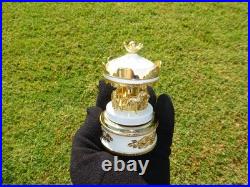Vintage Gold Gilt Metal Carousel Music Box Antimony Horses Mirrored Column