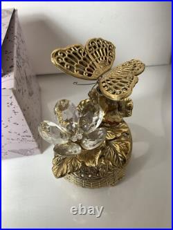 Vintage Gold Tone Butterfly Musical Automaton Music Box With The Box