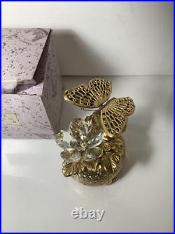 Vintage Gold Tone Butterfly Musical Automaton Music Box With The Box