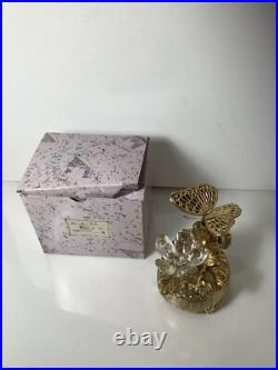 Vintage Gold Tone Butterfly Musical Automaton Music Box With The Box