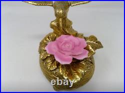 Vintage Gold Tone Metal Flapping Wing Hummingbird Rotating Rose Music Box