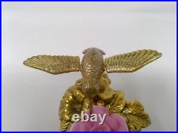 Vintage Gold Tone Metal Flapping Wing Hummingbird Rotating Rose Music Box