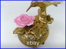 Vintage Gold Tone Metal Flapping Wing Hummingbird Rotating Rose Music Box