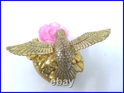 Vintage Gold Tone Metal Flapping Wing Hummingbird Rotating Rose Music Box