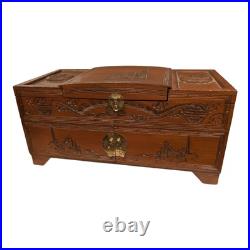 Vintage Hand Carved Wood Jewelry Box Chinese Oriental Asian Musical Music