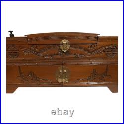 Vintage Hand Carved Wood Jewelry Box Chinese Oriental Asian Musical Music