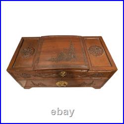 Vintage Hand Carved Wood Jewelry Box Chinese Oriental Asian Musical Music
