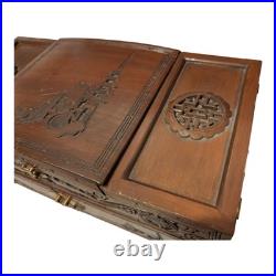 Vintage Hand Carved Wood Jewelry Box Chinese Oriental Asian Musical Music