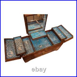 Vintage Hand Carved Wood Jewelry Box Chinese Oriental Asian Musical Music