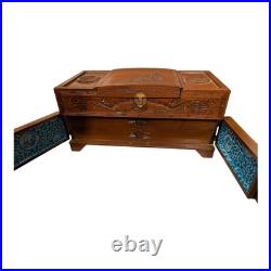 Vintage Hand Carved Wood Jewelry Box Chinese Oriental Asian Musical Music