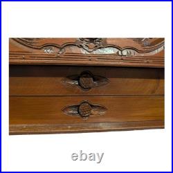 Vintage Hand Carved Wood Jewelry Box Chinese Oriental Asian Musical Music