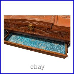 Vintage Hand Carved Wood Jewelry Box Chinese Oriental Asian Musical Music