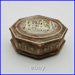 Vintage Incolay Stone Reuge Music Jewelry Box Pastoral 7 Caramel Marble Works