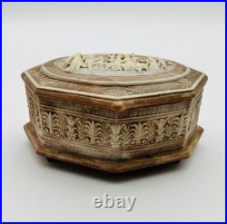 Vintage Incolay Stone Reuge Music Jewelry Box Pastoral 7 Caramel Marble Works