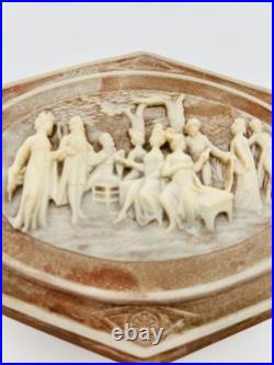 Vintage Incolay Stone Reuge Music Jewelry Box Pastoral 7 Caramel Marble Works