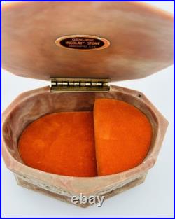 Vintage Incolay Stone Reuge Music Jewelry Box Pastoral 7 Caramel Marble Works