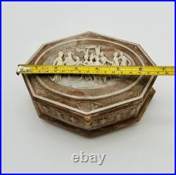 Vintage Incolay Stone Reuge Music Jewelry Box Pastoral 7 Caramel Marble Works
