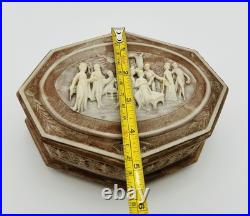 Vintage Incolay Stone Reuge Music Jewelry Box Pastoral 7 Caramel Marble Works