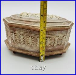Vintage Incolay Stone Reuge Music Jewelry Box Pastoral 7 Caramel Marble Works