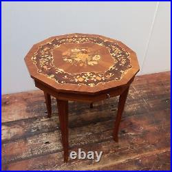 Vintage Inlaid Marquetry Wood Italian Music Box Table Notturno Intarsio With Key