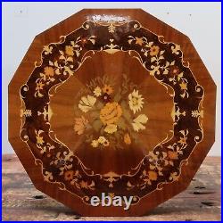 Vintage Inlaid Marquetry Wood Italian Music Box Table Notturno Intarsio With Key