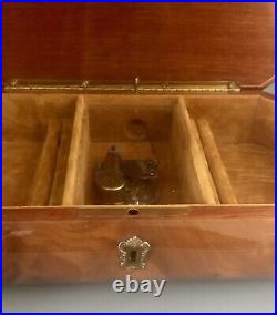 Vintage Italian Burl Walnut Jewelry Box Reuge Musicbox Made in Sorento