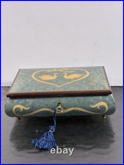 Vintage Italian Hand Crafted Natural Wood Reuge Musical Jewelry Box with Key
