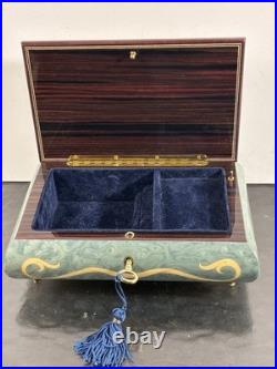 Vintage Italian Hand Crafted Natural Wood Reuge Musical Jewelry Box with Key