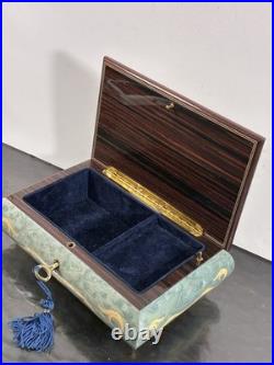 Vintage Italian Hand Crafted Natural Wood Reuge Musical Jewelry Box with Key