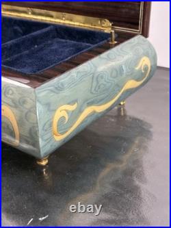 Vintage Italian Hand Crafted Natural Wood Reuge Musical Jewelry Box with Key