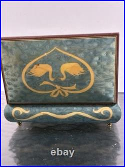 Vintage Italian Hand Crafted Natural Wood Reuge Musical Jewelry Box with Key