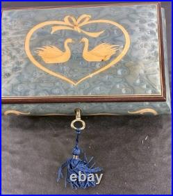 Vintage Italian Hand Crafted Natural Wood Reuge Musical Jewelry Box with Key