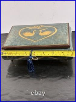 Vintage Italian Hand Crafted Natural Wood Reuge Musical Jewelry Box with Key