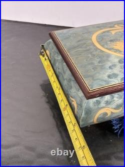 Vintage Italian Hand Crafted Natural Wood Reuge Musical Jewelry Box with Key